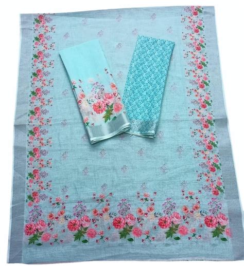 Sky Blue Floral Printed Cotton Mekhela Chadar At Rs 400 Set मेखला