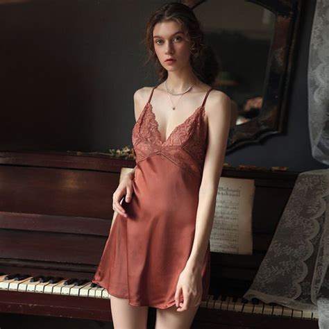 Jual Regina Lingerie Dress Sexy Satin Lingerie Dress Lace Crossed Back Jakarta Utara