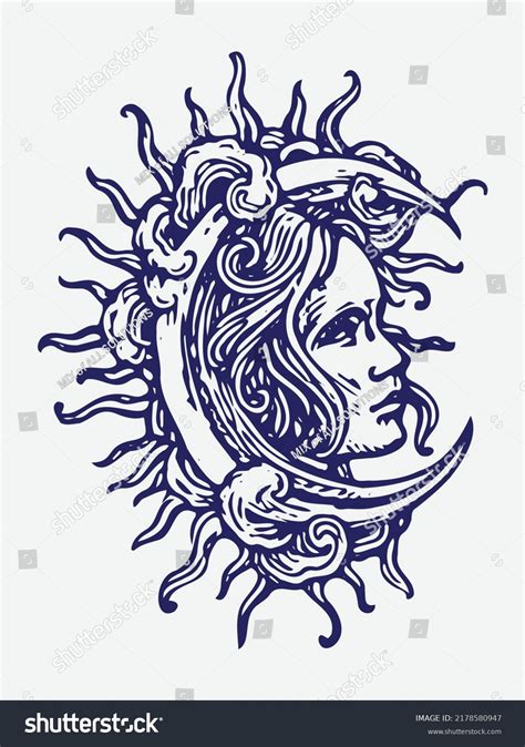 Sketch Girl Moon On White Background Stock Vector (Royalty Free) 2178580947 | Shutterstock