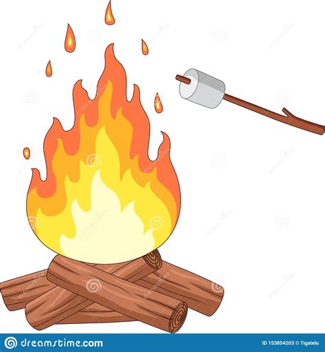 Campfire And Marshmallow Roast On A Stick Illustration Of Campfire And