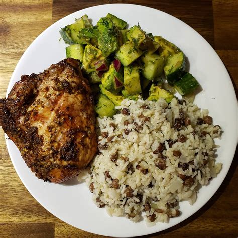 Homemade Smoked Jerk Chicken Coconut Rice And Peas And Chopped