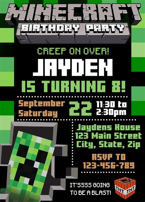 Minecraft Birthday Invitations Download