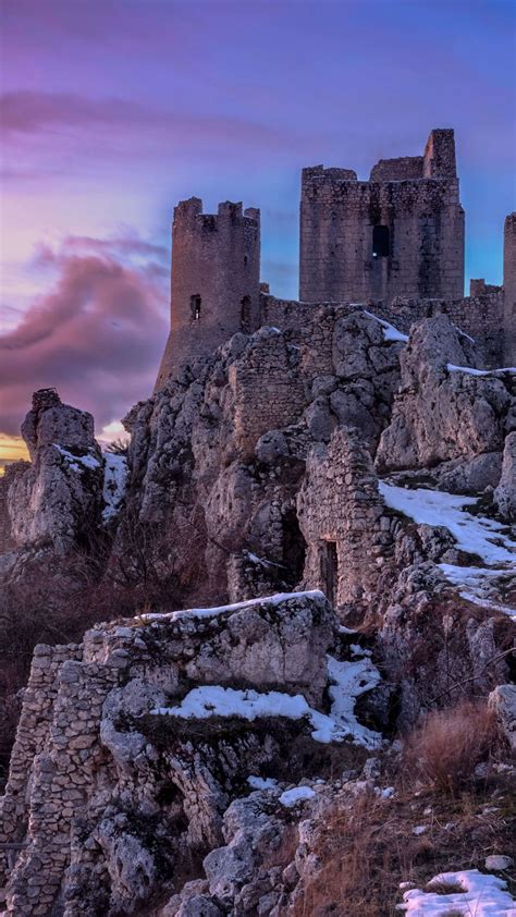 Italy Mountain And Ruin Fortress With Snow 4K 5K HD Nature Wallpapers