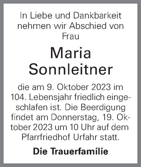 Traueranzeigen Von Maria Sonnleitner Wirtrauern At