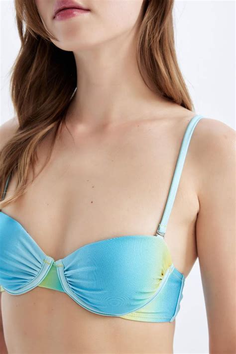 Turkuaz Kadın Fall in Love Regular Fit Degrade Baskılı Bikini Üstü