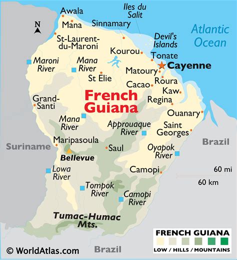 French Guiana Map / Geography of French Guiana / Map of French Guiana