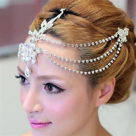 Clear Crystal Dangle Forehead Headband Tiara Crown Bridal Pageant Prom