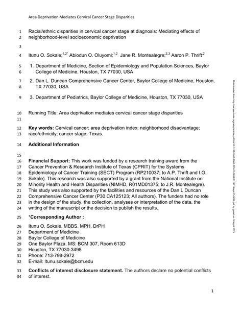 PDF Racial Ethnic Disparities In Cervical Cancer Stage At Diagnosis