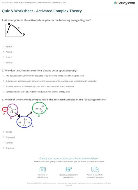 Quiz & Worksheet - Activated Complex Theory | Study.com