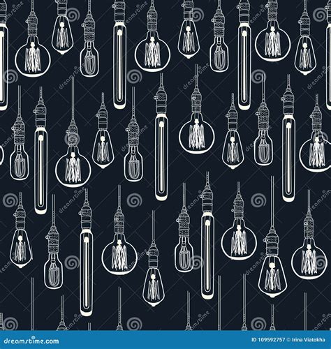 Bulb Background Electric Lamp Seamless Pattern Doodle Line Sketch