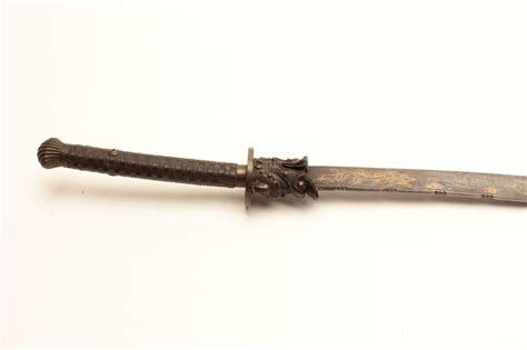 Impressive And Large Chinese Dadao Or Great Sword With Fancy Damascus