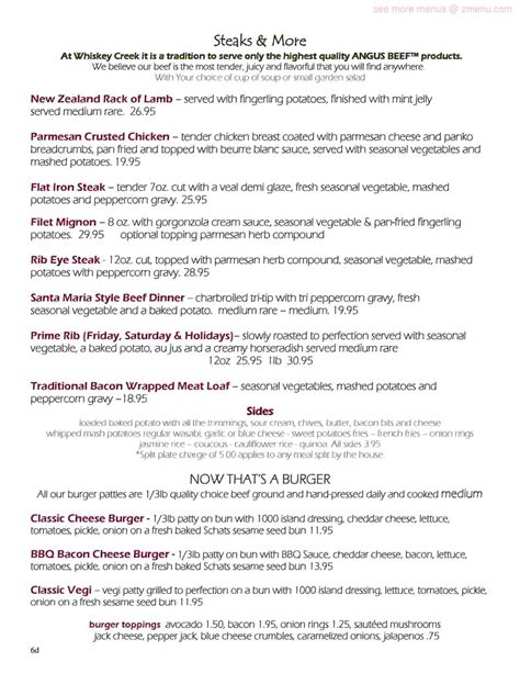 Menu At Whiskey Creek Pub And Bar Bishop