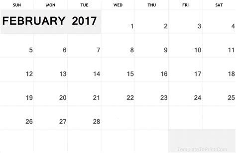 Printable Calendar February 2017 Template Pdf Feb 2017 Calendar