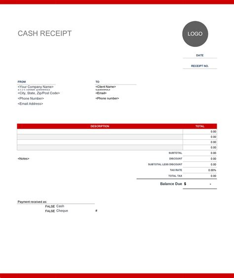Product Receipt Template