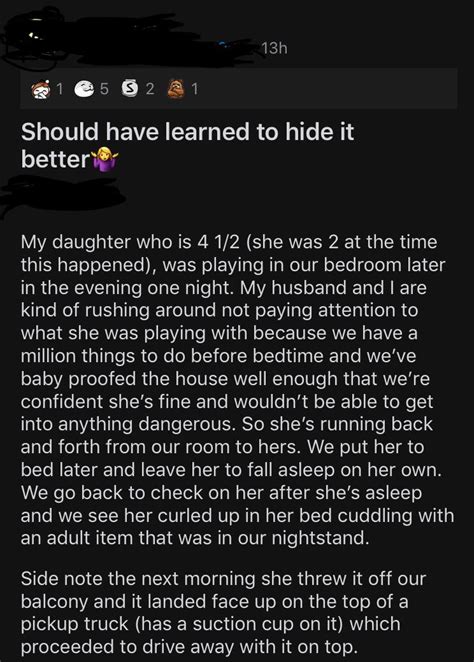 Her Year Old Daughter Threw A Dildo Out A Balcony Which Landed Suction Cup Down Into A Pickup