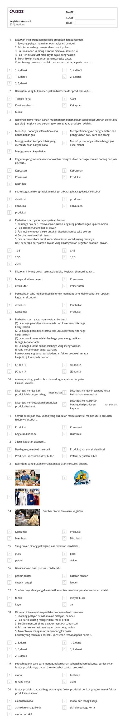 50 Lembar Kerja Ekonomi Untuk Kelas 1 Di Quizizz Gratis And Dapat Dicetak