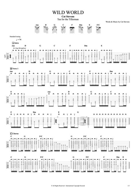 Wild World by Cat Stevens - Full Score Guitar Pro Tab | mySongBook.com