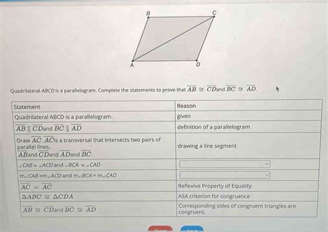 Solved Quadrilateral Abcd Is A Parallelogram Complete The Statements