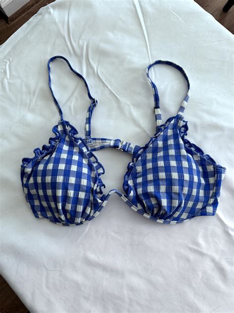 Gingham Blue And White Bikini Set Size Small Bottom L Gem