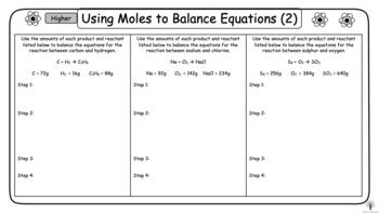 High School Chemistry Using Moles To Balance Equations Worksheets