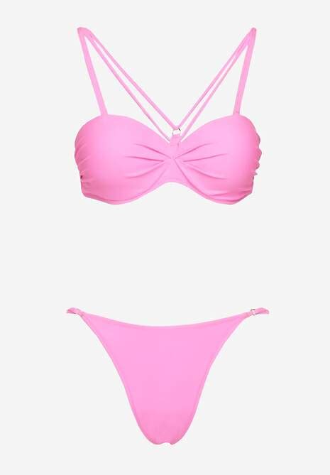 Jasnoróżowe Bikini Majtki Typu Figi i Biustonosz z Ozdobnymi Paskami Fadelinna Renee
