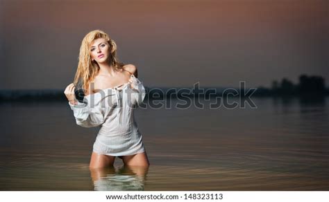 Sexy Blonde Woman Lingerie River Watersexy Stock Photo 148323113 Shutterstock