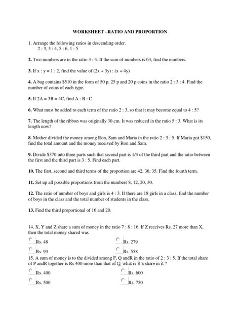 Ratio And Proportion Worksheet Pdf Ratio Teaching Mathematics Worksheets Library