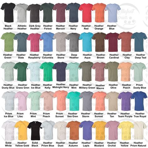 Bella Canvas Mockup T Shirt Color Guide Shirt Color Chart Bella Canvas