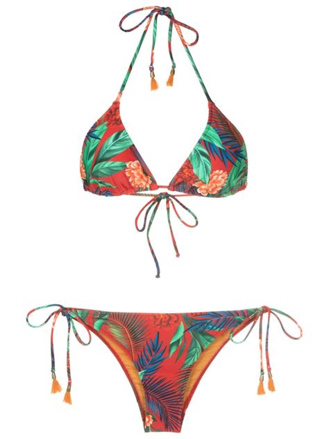 Lygia Nanny Maya Botanical Print Triangle Bikini Red FARFETCH