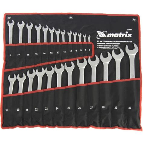 Набор ключей комбинированных, 6-32 мм, 25 шт, CrV, матовый хром Matrix ...