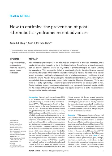 Pdf How To Optimize The Prevention Of Post Thrombotic Syndrome Recent Advances