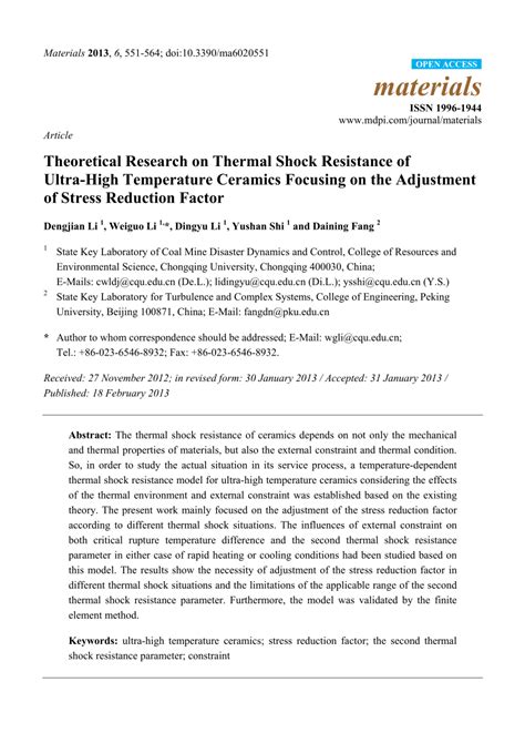 Pdf Theoretical Research On Thermal Shock Resistance Of Ultra High