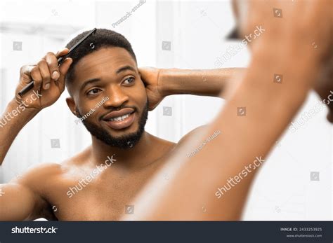 Smiling Afro Man Naked Torso Combing Stock Photo 2433253925 Shutterstock