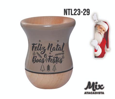 Cuia de Madeira Premium Nude Personalizada Natal Mix Atacadista Cuia para Chimarrão Tererê