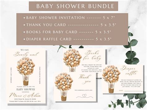 Baby Shower Bundle Hot Air Balloon Baby Shower Invitation Template We Can Bearly Wait Baby