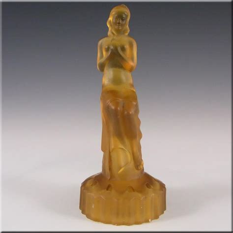 Art Deco Frosted Amber Glass Seated Nude Lady Figurine Art Deco Glass Amber Glass Art Deco