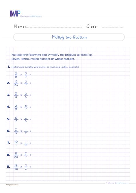 Multiply Fractions Worksheets Grade 6