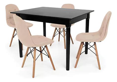 Kit Mesa De Jantar Robust X Preta Cadeiras Boton Cor Nude Mercadolivre