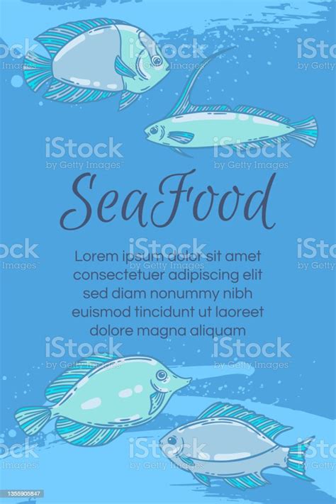 Seafood Restaurant Menu Template Hand Drawn Fish Vector Illustration