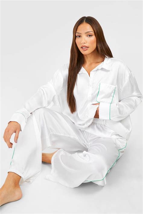 Tall Oversized Piping Detail Pyjama Set Boohoo Uk