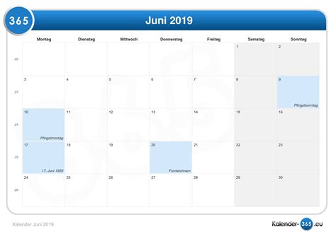 Kalender Juni 2019