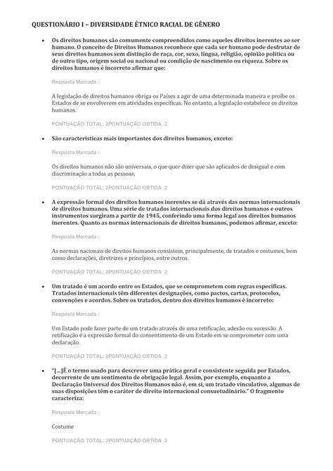 Questionário I Diversidade Étnico Racial DE Gênero QUESTIONRIO I