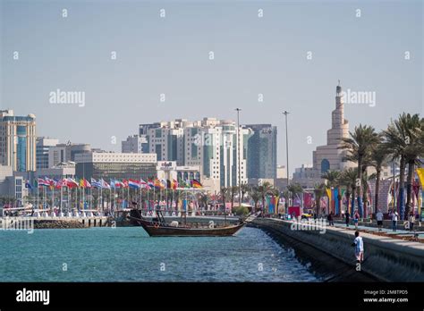 Morning View Of Doha Corniche Qatar Stock Photo Alamy