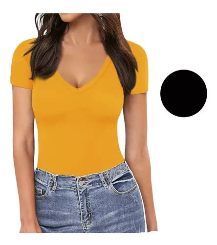 Body De Mujer Cuello En V Manga Corta Modal Mercadolibre