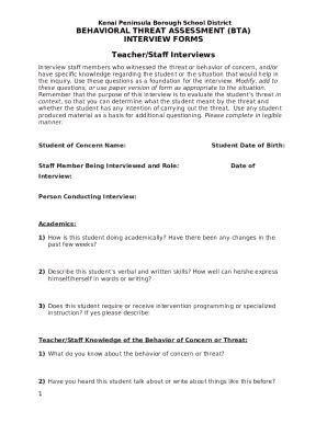 Behavior Threat Assessment Sample Interview Print Doc Template