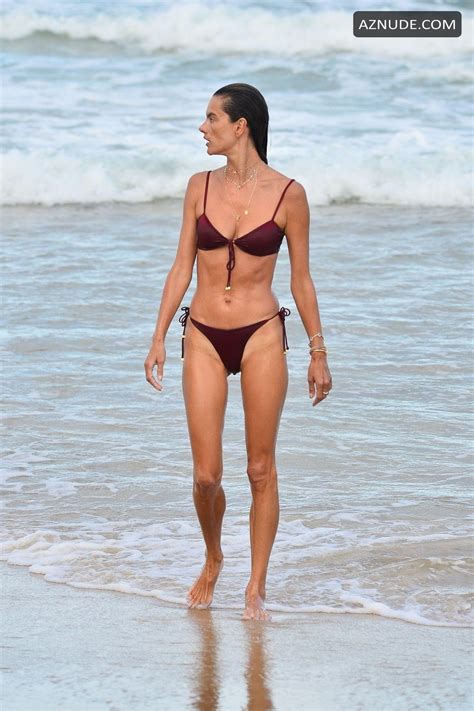 Alessandra Ambrosio Sexy Rocking A Dark Red Bikini On The Beach In