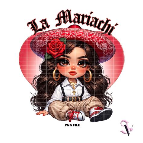 La Mariachi Chicana Chola Chibi Style Latina Cinco De Mayo Shirt PNG For DTF Iron On Print