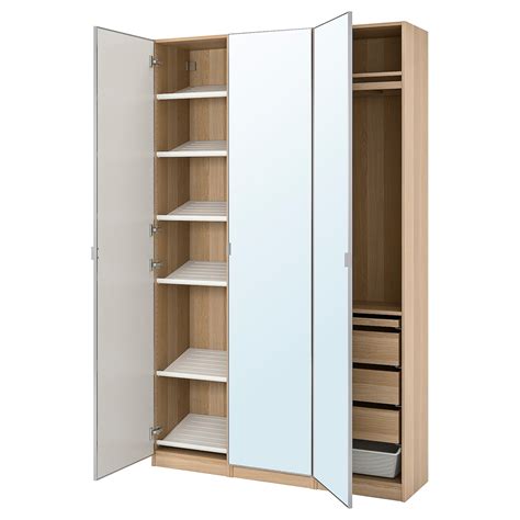 Pax Heim Wardrobe Combination White Stained Oak Effect Mirror Glass