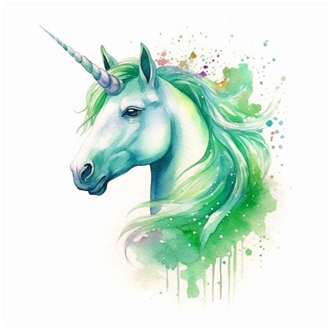 Pintura De Un Unicornio Con Una Melena Larga Y Una Melena Verde