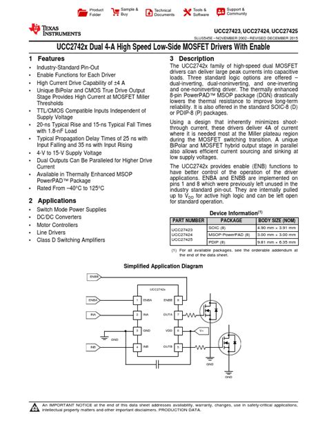 Ucc Datasheet Dual A High Speed Low Side Mosfet Drivers